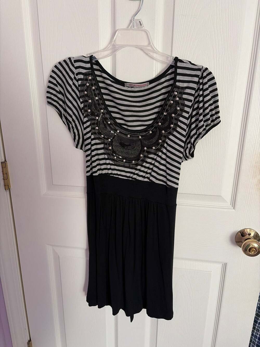 Vintage Julie's Closet Black Striped Sequin Dress Medium - Embellished